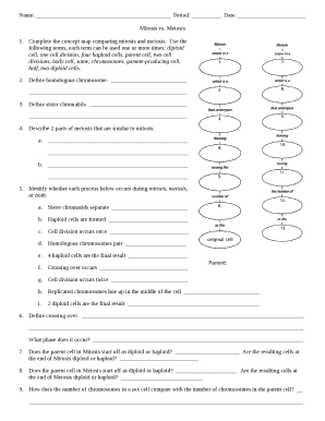 complete the concept map comparing mitosis and meiosis