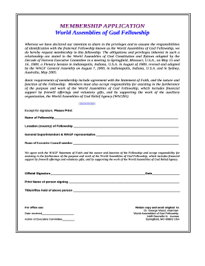 Whereas we have declared our intention to share in the privileges and to assume the responsibilities of identification with the fraternal Fellowship known as the World Assemblies of God Fellowship, we do hereby request membership in this