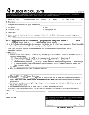 Cisplatin Chemotherapy Order Form