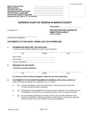 Arizona Adult Name Change Application