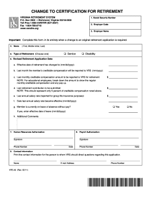 Virginia Retirement System Change Certification