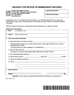 Virginia Retirement System Membership Records Review Form