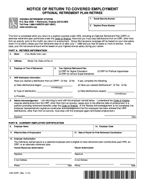 Virginia Retiree Return to Covered Employment Notice