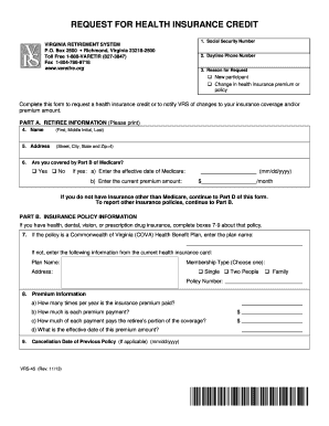 Virginia Retiree Health Insurance Credit Request