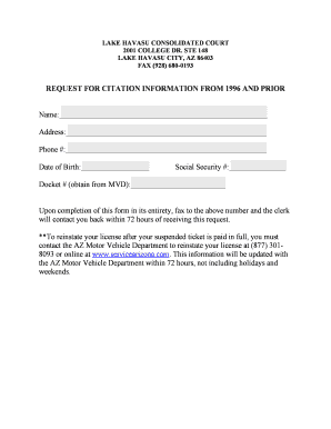 Arizona Request for Citation Information