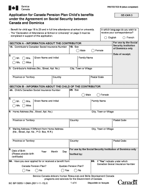 Canada Pension Plan Child's Benefits Application