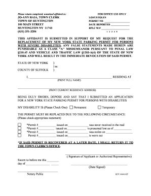 New York State Disability Parking Permit Affidavit