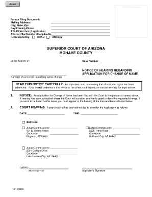 Arizona Change of Name Hearing Notice