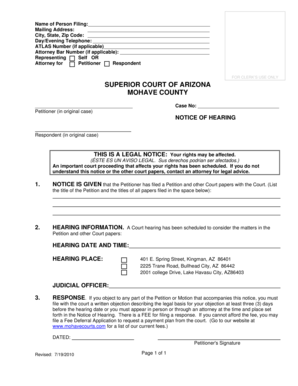 Arizona Notice of Hearing