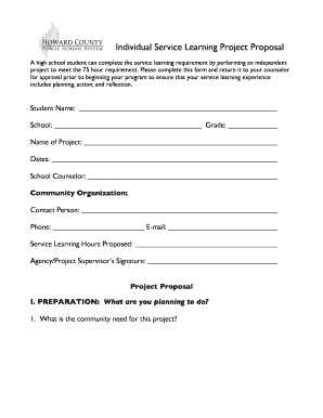 Lerning form - HCPSS Individual Service Learning Project Form - hcpss