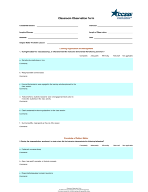 Classroom Observation Form
