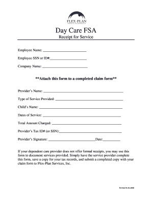 Day Care FSA Receipt for Service