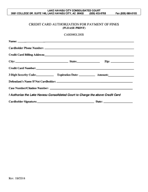 Credit Card Authorization for Payment of Fines