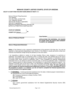 Arizona Court Fee Deferral or Waiver Application