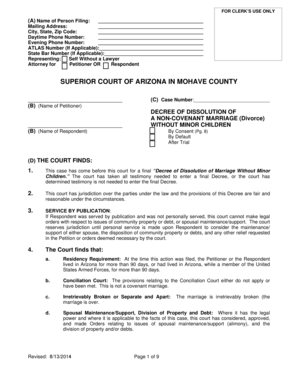 Arizona Decree of Dissolution of Non-Covenant Marriage