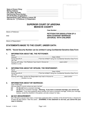 Arizona Petition for Dissolution of Non-Covenant Marriage with Children