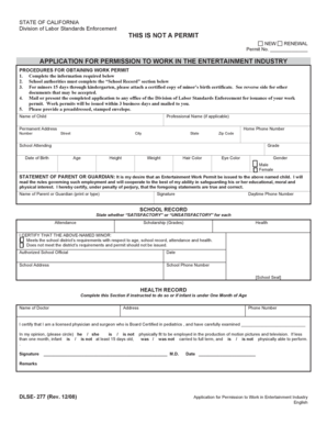 California Entertainment Work Permit Application
