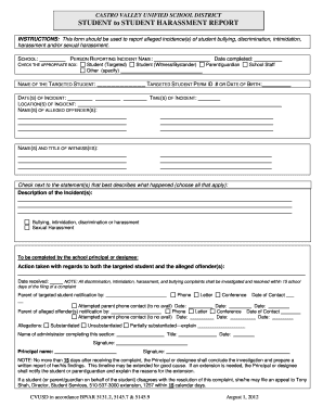 Student to Student Harassment Report