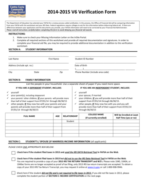 2014-2015 Verification Form