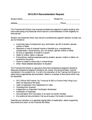 2013-2014 Financial Aid Reconsideration Request