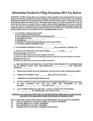 2014 Tax Return Extension Checklist