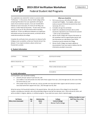 2013-2014 Verification Worksheet