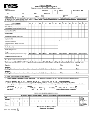 Illinois Child Health Examination Certificate