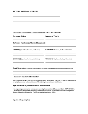 Washington State Non-Standard Document Recording Request