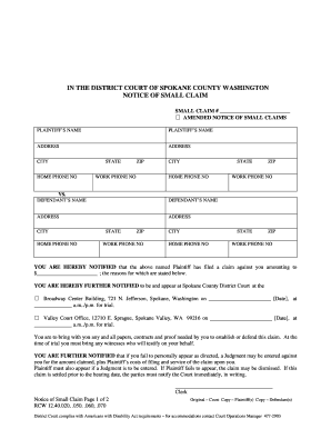 Washington Small Claim Notice