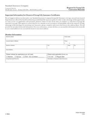 Group Life Insurance Conversion Request