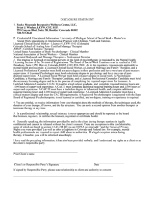 Disclosure Statement for Psychotherapy Services