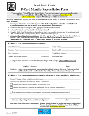 Detroit Public Schools P-Card Reconciliation Form