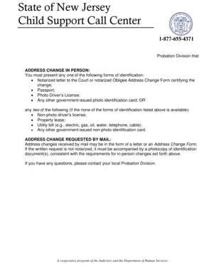 New Jersey Child Support Obligee Address Change Form