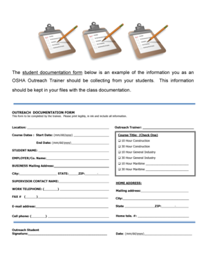 OSHA Outreach Documentation Form