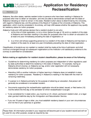 Alabama Residency Reclassification Application