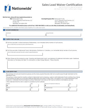 Nationwide Funds Sales Load Waiver Certification