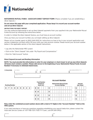 Nationwide Mutual Funds Direct Deposit Form