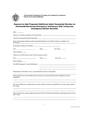 Massachusetts EA Household Member Addition Request