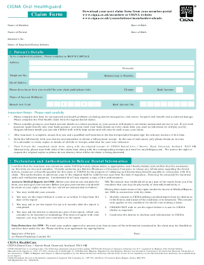 CIGNA Oral Health Claim Form