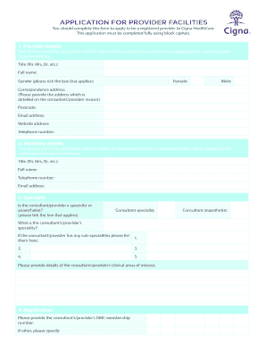 Cigna Healthcare Provider Application Form