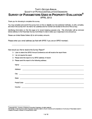 Society of Petroleum Evaluation Engineers Survey Form