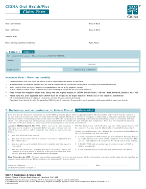 CIGNA Oral Health Plus Claim Form