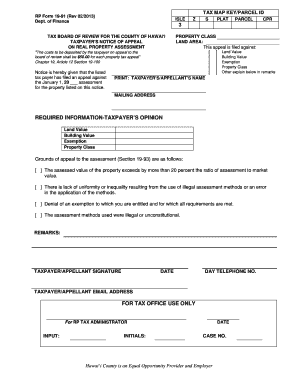 Hawaii Taxpayer's Notice of Appeal on Real Property Assessment