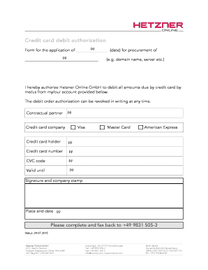 Credit Card Debit Authorization Form