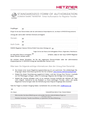Domain Transfer Authorization Form