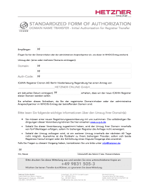 Domain Transfer Authorization Form