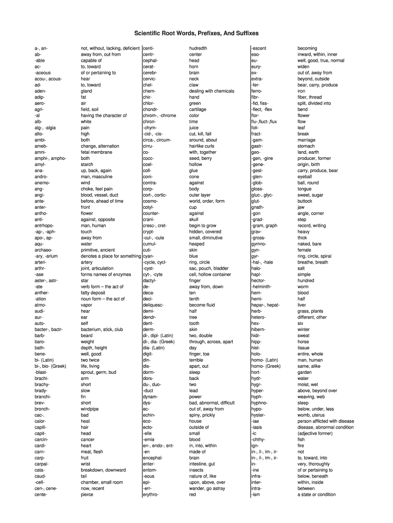 Scientific root words prefixes and suffixes: Fill out & sign online | DocHub
