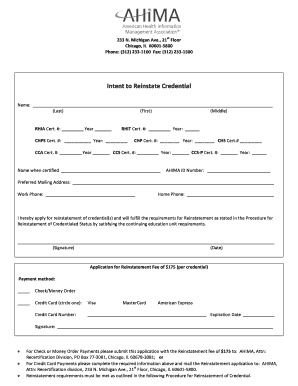 Intent to Reinstate Credential