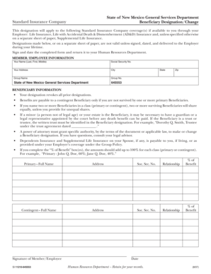 New Mexico Standard Insurance Beneficiary Designation Form