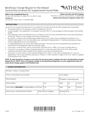 Beneficiary Change Request for Indexed Survivorship Universal Life Rider